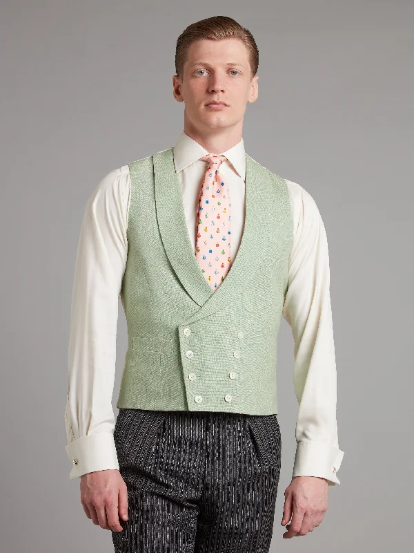 Designer Men's Bespoke SuitsPure Silk Double Breasted Waistcoat - Green