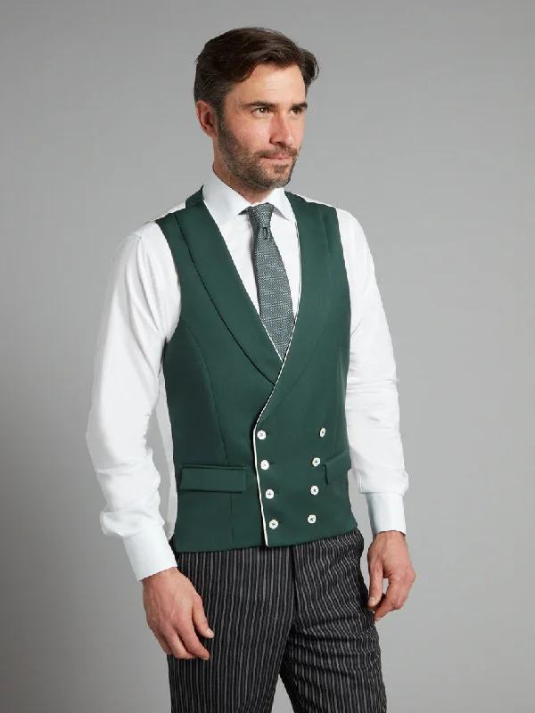 Best Men's Tailored SuitsDouble Breasted Wool Waistcoat With Piping - Hunter Green