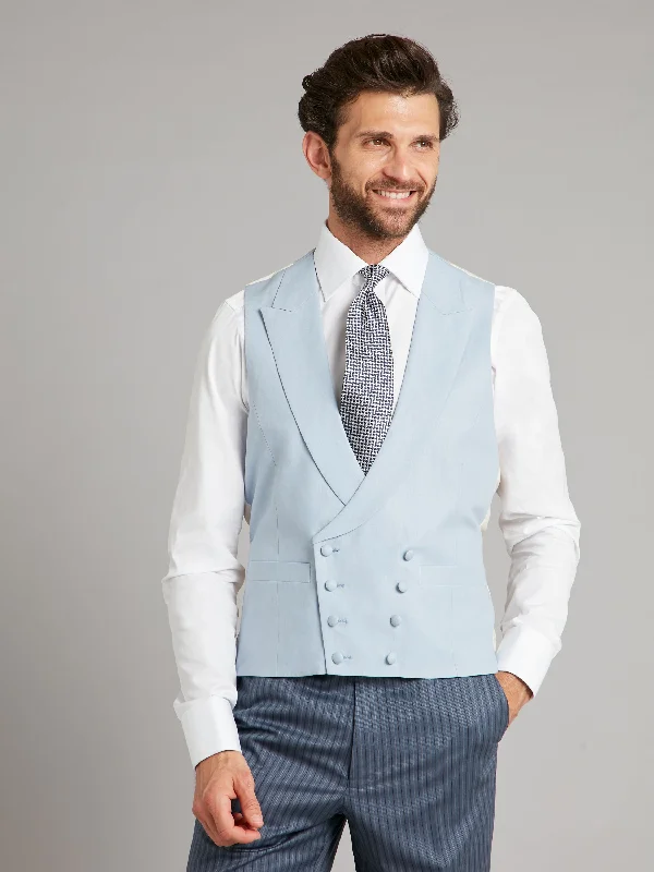 Practical Men's Machine-Washable SuitsDouble Breasted Linen Waistcoat - Pale Blue