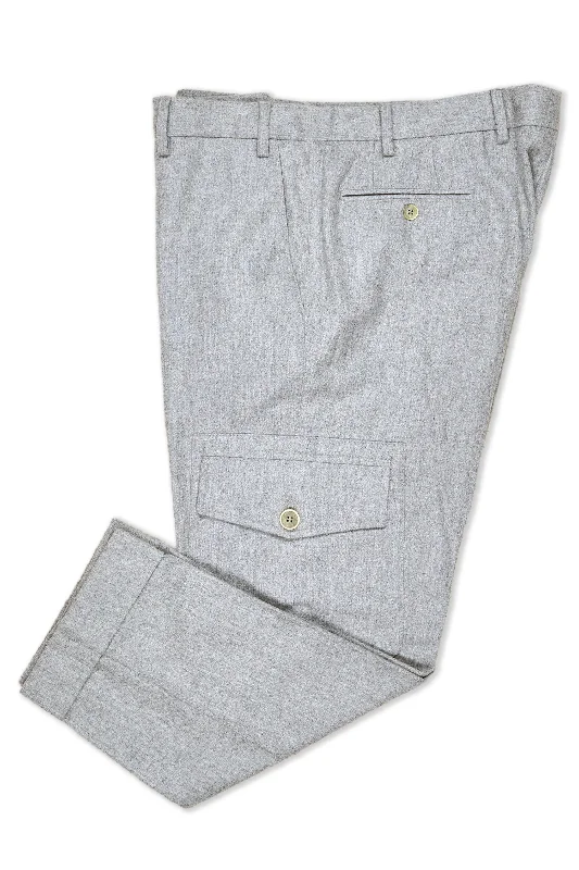 Men's Suits with Single VentsCaruso Light Grey Wool Flannel Trousers