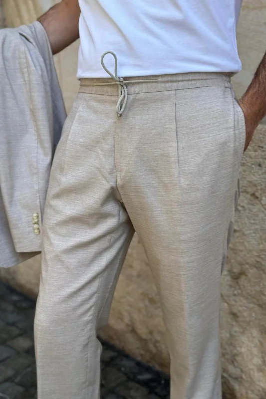 Elegant Men's Linen SuitsJersey Trousers - Sand