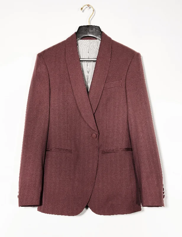 Men's Suits with Custom MonogramsBKT50 Shawl Collar Dinner Jacket in Wool Herringbone - Syrah