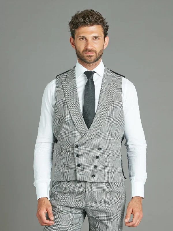 Men's Suits with Security PocketsDouble Breasted Wool Waistcoat - Prince of Wales