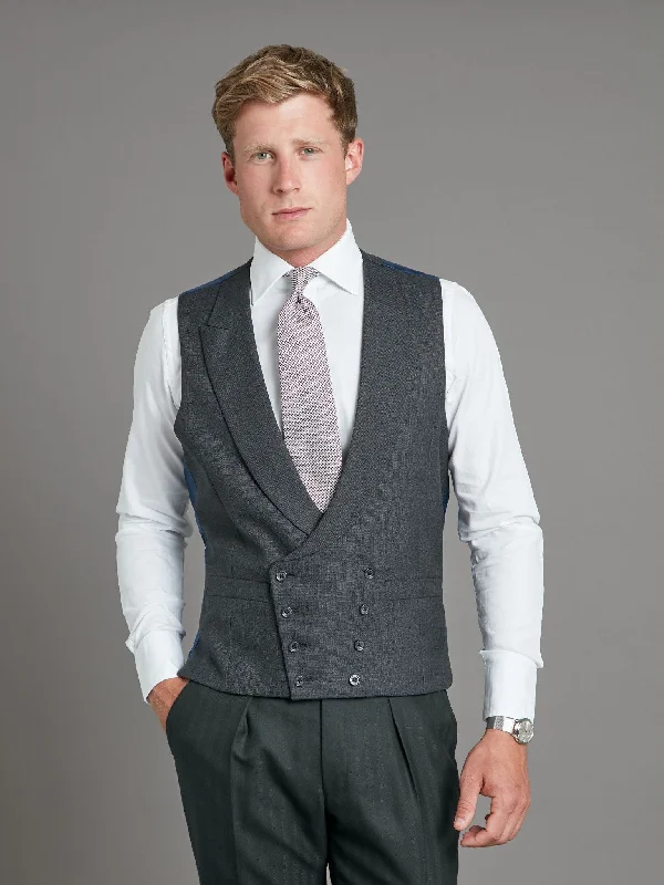 Men's Suits with Heavy-Duty ButtonsDouble Breasted Wool Waistcoat - Plain Grey