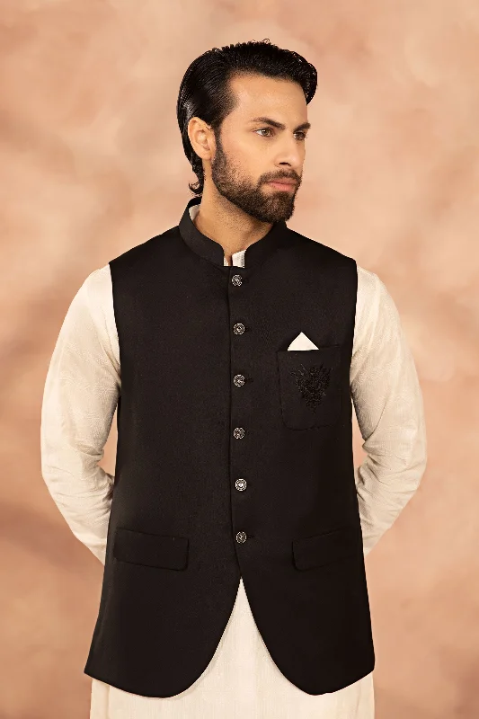 Men's Suits with Pleated TrousersBlack Waistcoat | GTS-SS24-25