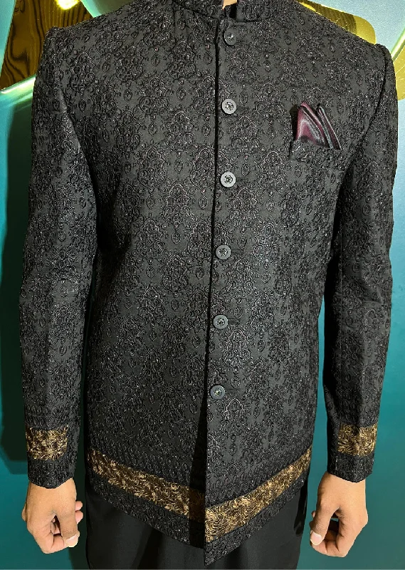 Men's Suits with Plain-Front Trouser WaistsPC-704 - Black Mens Embroidered Prince Coat