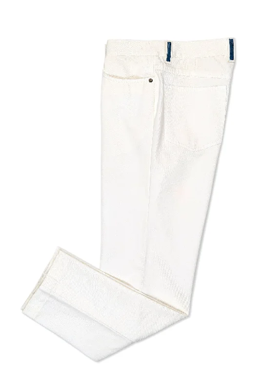 High-Quality Men's Custom SuitsStefano Ricci White Cotton Jeans with Alligator Details