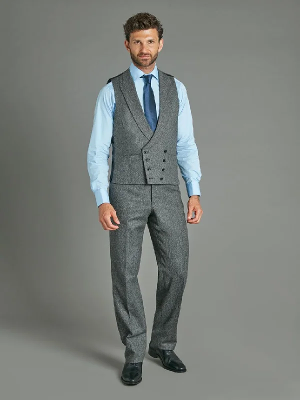 Classic Men's Three-Piece SuitsDouble Breasted Wool Waistcoat - Flecked Mid Grey