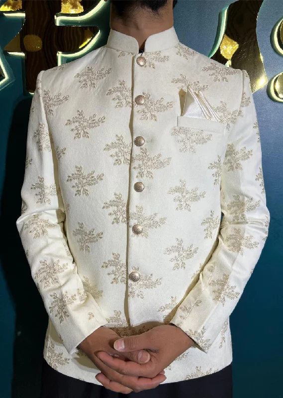 Men's Suits with Half-Canvas ConstructionsPC-708 - Off White Mens Embroidered Prince Coat