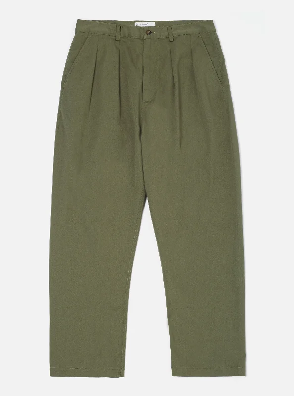 Comfortable Men's Stretch SuitsUniversal Works Double Pleat Pant in Light Olive Twill