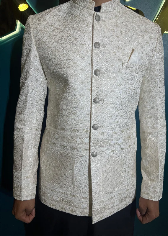 Men's Suits for Tall MenPC-703 - White Mens Embroidered Prince Coat