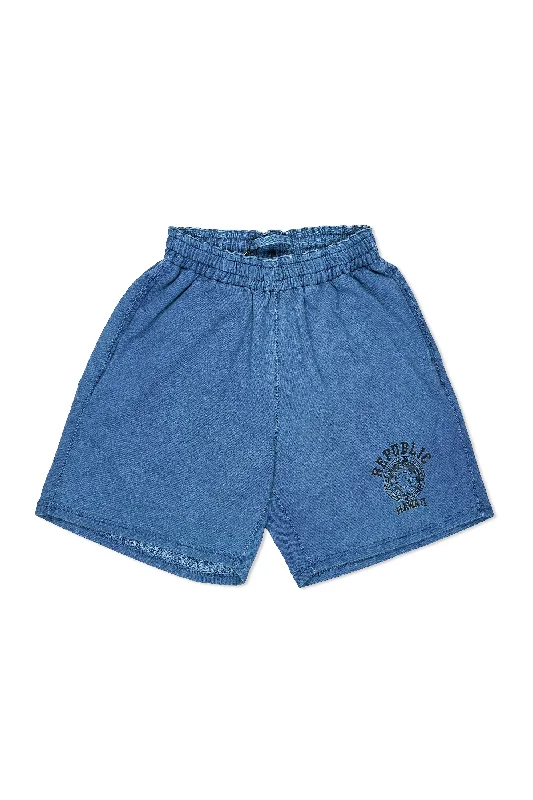 Practical Men's Machine-Washable SuitsNigel Cabourn Indigo Cotton Print Sweat Shorts