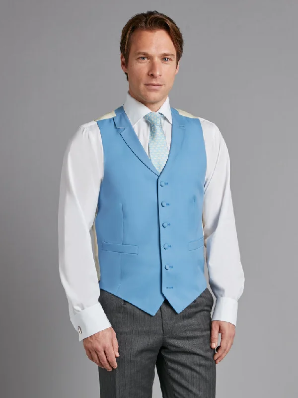 Men's Suits for Cocktail PartiesSingle Breasted Wool Waistcoat - Mid Blue