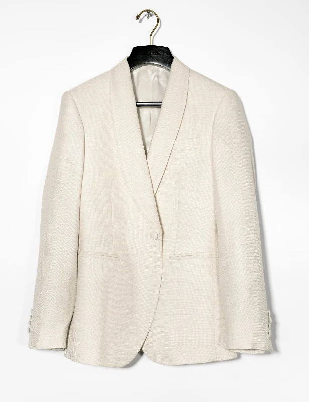 Men's Suits with Plastic ButtonsBKT50 Shawl Collar Dinner Jacket in Silk & Wool Textured Weave - Ivory