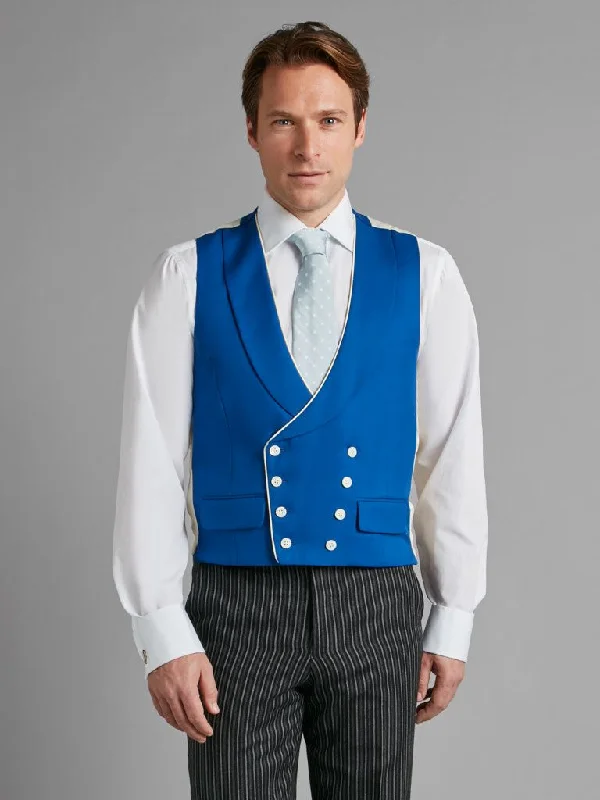 Men's Suits with Pass-Through PocketsDouble Breasted Wool Waistcoat With Piping - Royal Blue