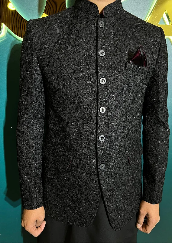 Men's Suits with Ticket PocketsPC-711 - Black Mens Embroidered Prince Coat