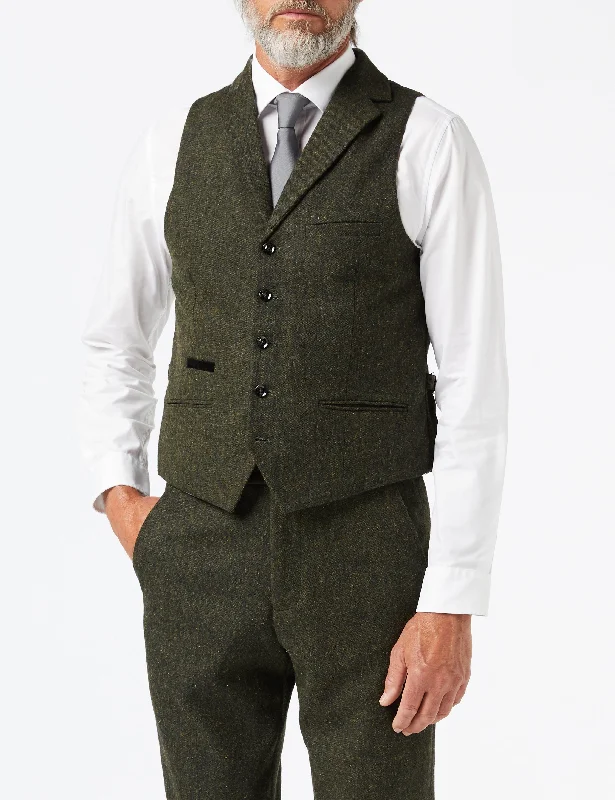 Men's Suits with Peak LapelsTWEED MEN’S VINTAGE GREEN HERRINGBONE 1920S CLASSIC TAILORED FIT SUIT WAISTCOAT