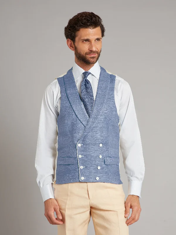 High-Quality Men's Custom SuitsDouble Breasted Waistcoat Woven Silk - Denim