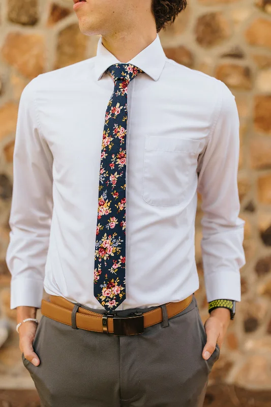 Men's Suits with Half-Canvas ConstructionsR&B Navy Tie w/ Pink & Yellow Flowers