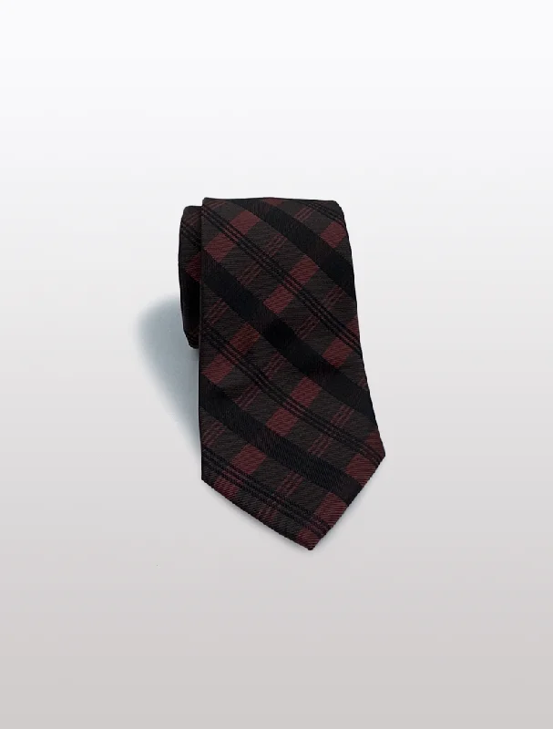 Men's Suits for Entertainment IndustriesBlack and Wine Tartan Patterned Microfiber Tie