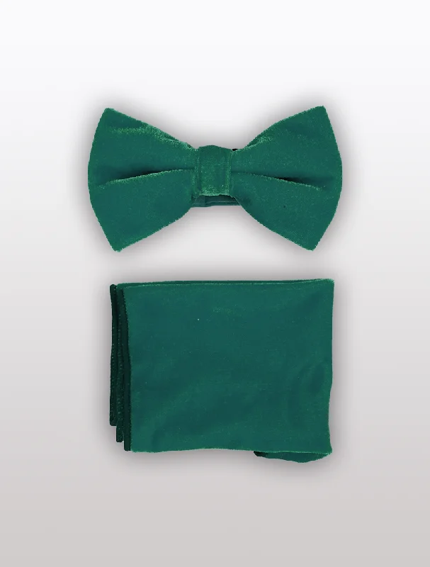 High-Quality Men's Custom SuitsEmerald Green Velvet Bowtie and Hanky