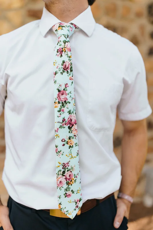 Men's Suits with Wool-Blend FabricsR&B Lt. Blue Tie w/ White, Green & Orange Flowers