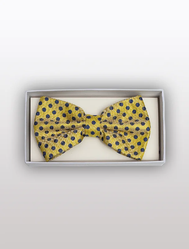 Men's Suits with Unstructured JacketsYellow with Navy Polka Dots Patterned Bow Tie