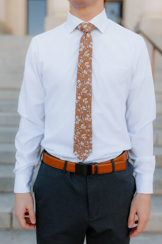 Versatile Men's Black Tie SuitsR&B Tie Brown Design w/ Small Flower