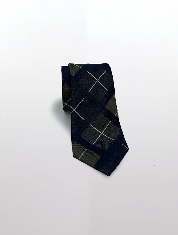 Elegant Men's Linen SuitsBlack with Green Tartan Patterned Microfiber Tie