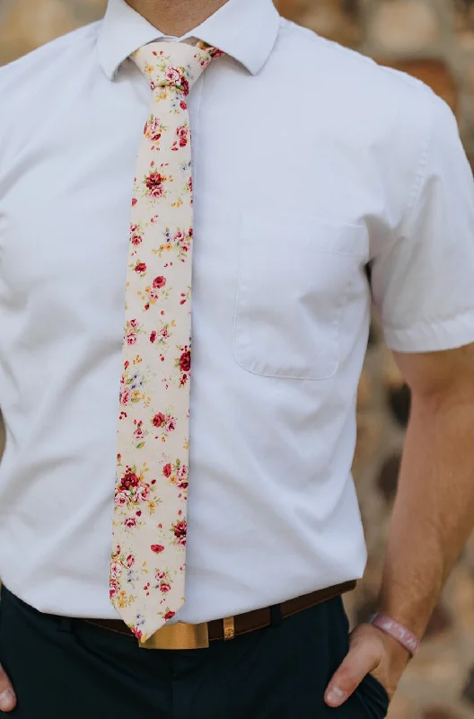 Men's Suits with Synthetic FabricsR&B Cream Tie w/ Pink Flowers