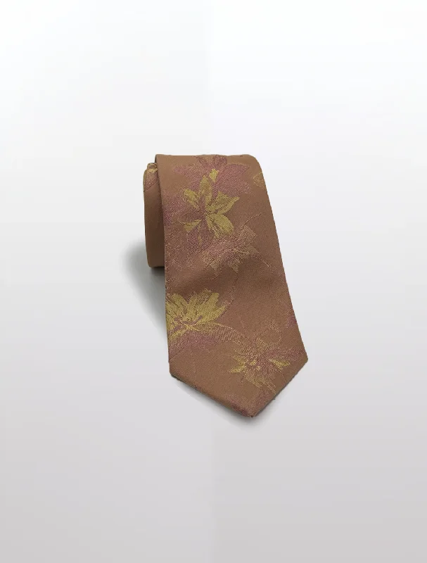 Men's Suits with Plastic ButtonsPeach with Gold Floral Patterned Microfiber Tie