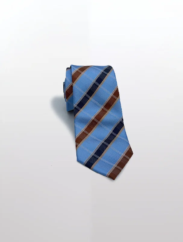 Affordable Men's SuitsLight Blue with Navy and Bronze WIndowpane Patterned Microfiber Tie