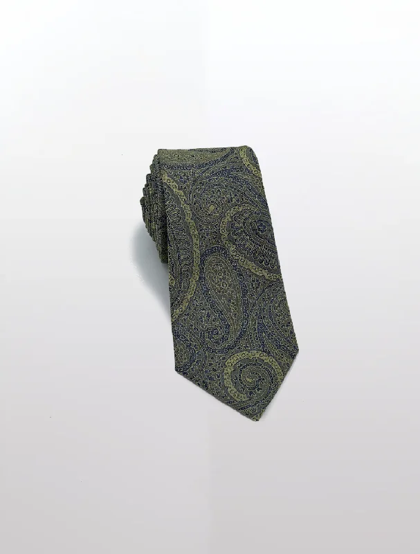 Designer Men's Bespoke SuitsYellow and Blue Paisley Patterned Microfiber Tie