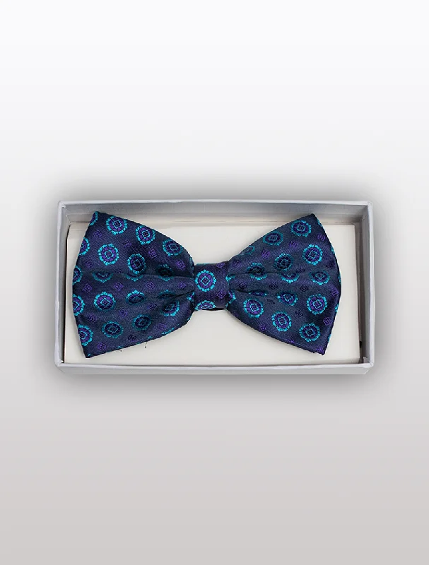 Men's Suits with Pleated TrousersDark Purple with Light Blue Motif Patterned Bow Tie