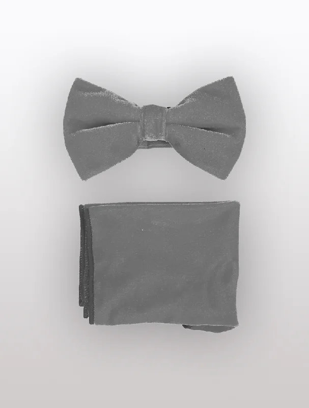 Men's Suits for Big and Tall MenGray Velvet Bowtie and Hanky