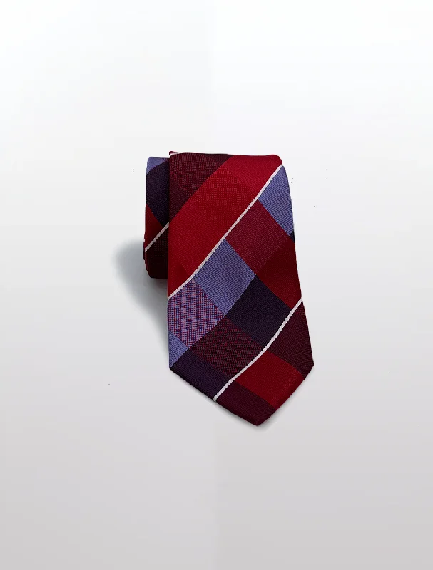 Men's Suits with Pass-Through PocketsRed with Lavender Gingham Patterned Microfiber Tie