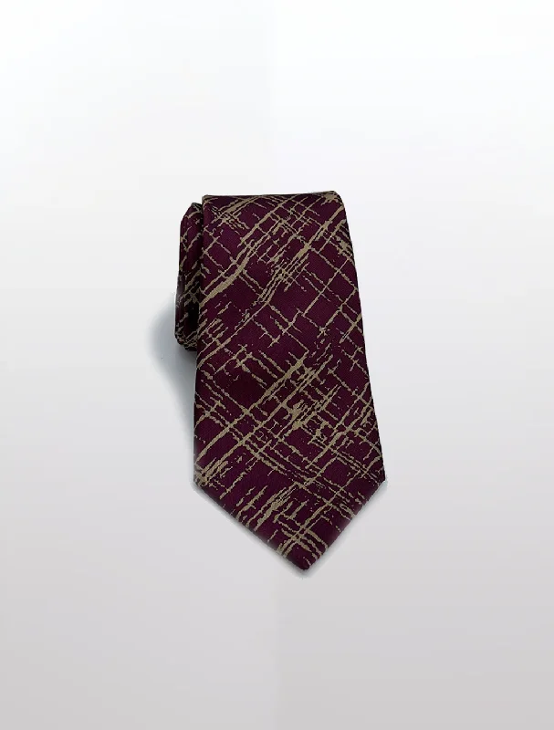 Stylish Men's Velvet SuitsCranberry and Gold Abstract Patterned Microfiber Tie