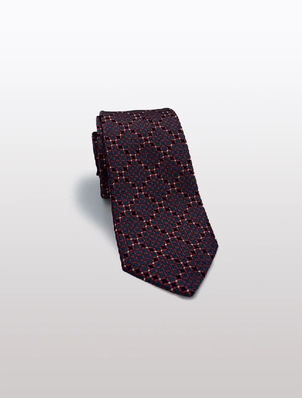 Men's Suits with Hidden PocketsRust with Navy Graphic Windowpane Patterned Microfiber Tie