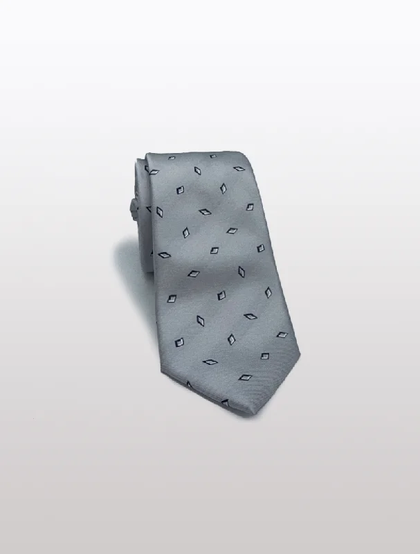 Men's Suits for Financial ServicesSilver with Blue Diamond Motif Patterned Microfiber Tie