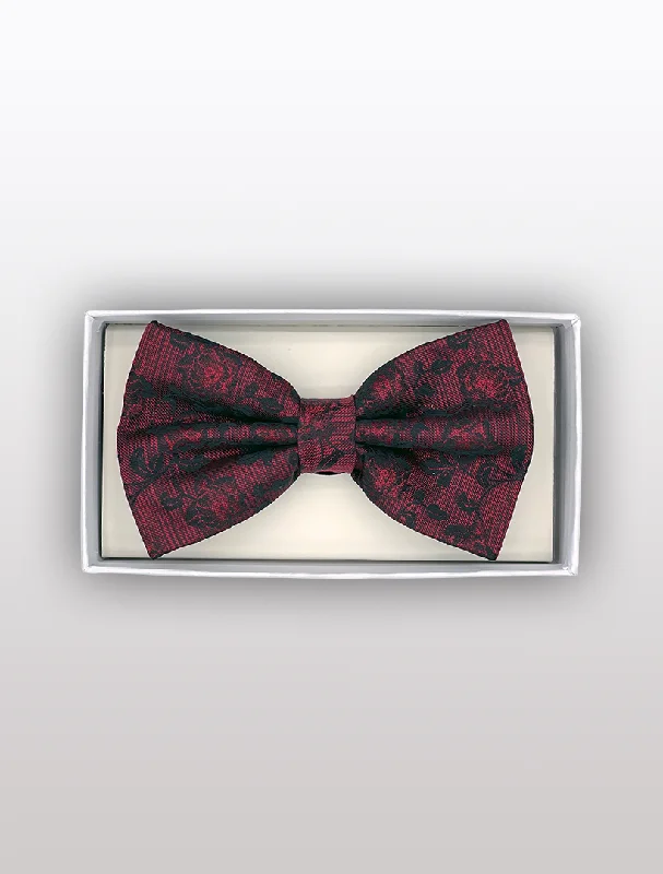 Men's Suits with Single VentsBurgundy Floral Patterned Bowtie