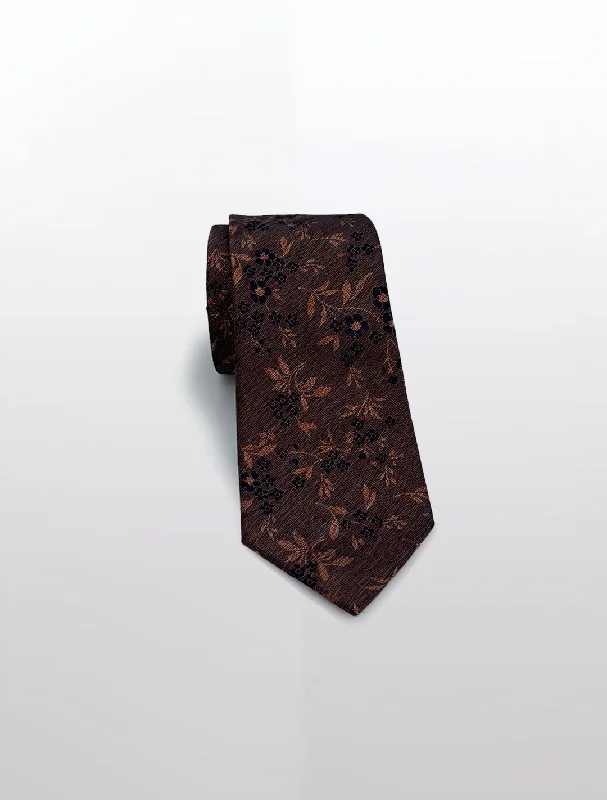 Practical Men's Machine-Washable SuitsRust Brown Floral Patterned Microfiber Tie