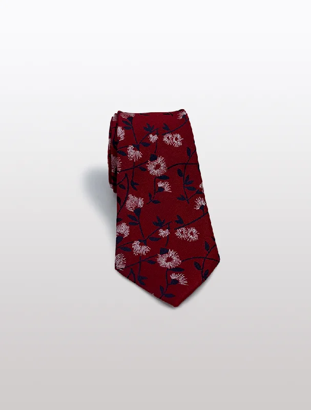 Men's Suits with Reinforced StitchingRed with Black and White Floral Patterned Microfiber Tie