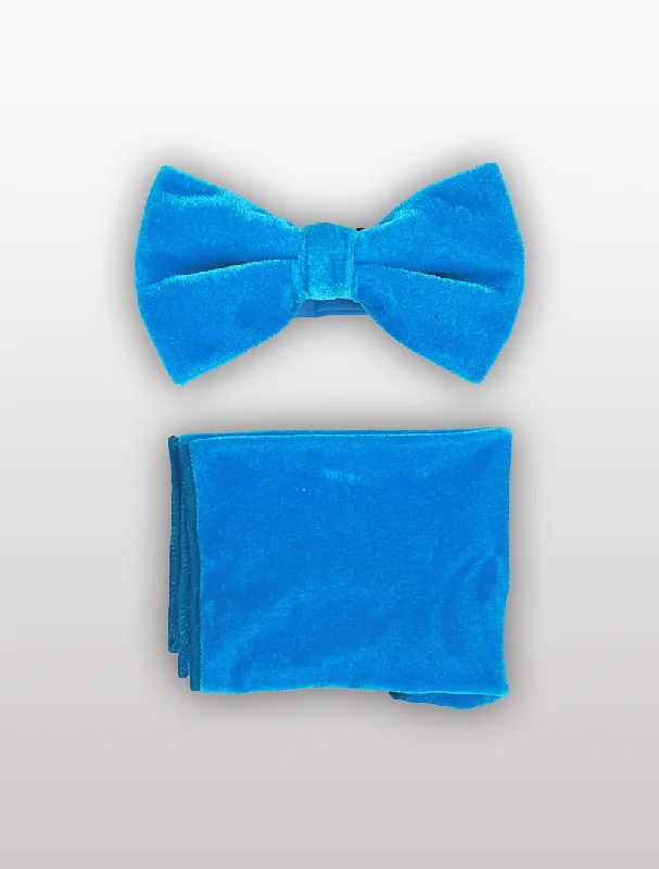 Men's Suits with Side-Adjustable Trouser WaistsTurquoise Velvet Bowtie and Hanky