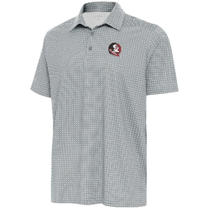 Men's Shirts with Floral PrintsAntigua Men's Seminole Logo Mini Square Geo Pattern Polo - Grey/White