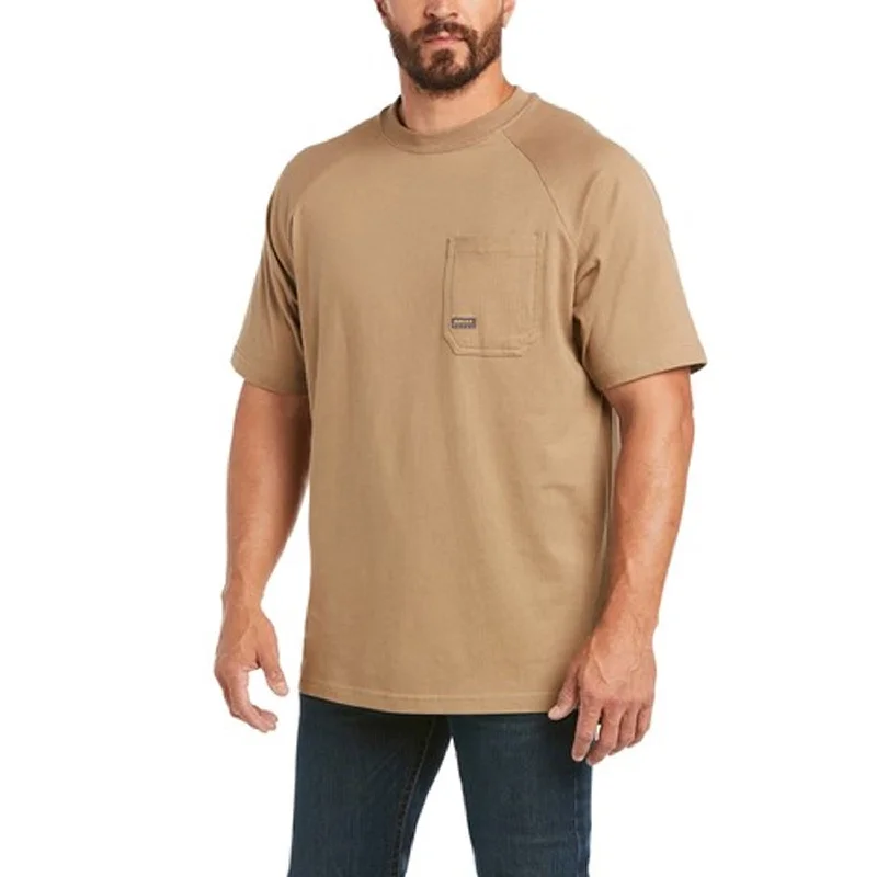 Men's Shirts with UV ProtectionAriat Men's Rebar CottonStrong T-Shirt_Khaki