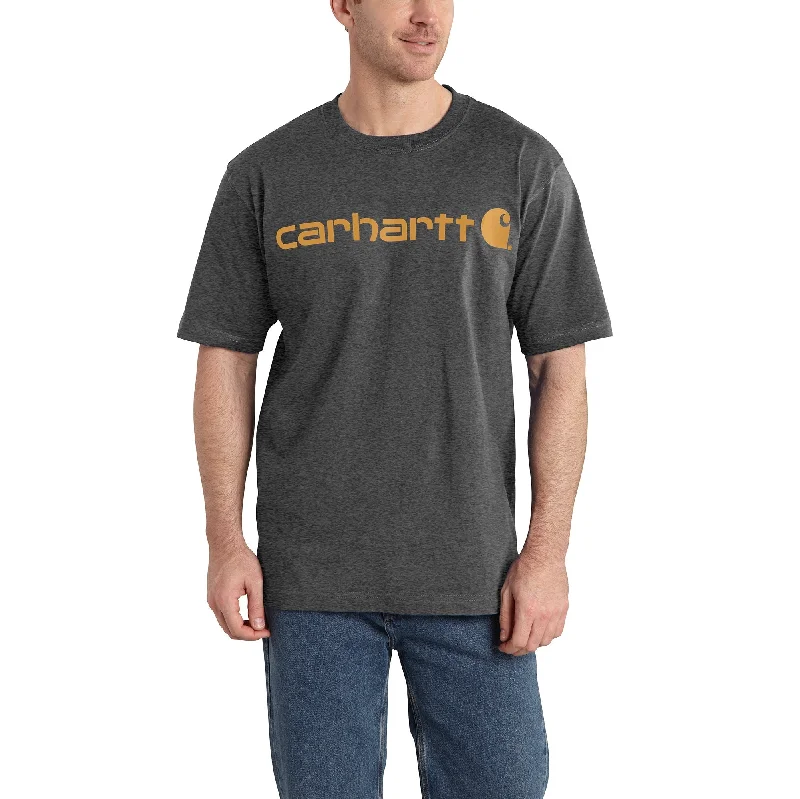 Men's Shirts with Patchwork PatternsCarhartt Men's Signature Logo Short Sleeve T-Shirt_Carbon Heather