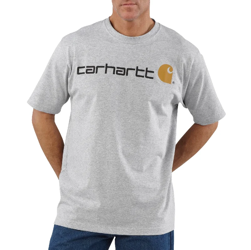 Men's Shirts with Spread CollarsCarhartt Men's Signature Logo Short Sleeve T-Shirt_Heather Grey