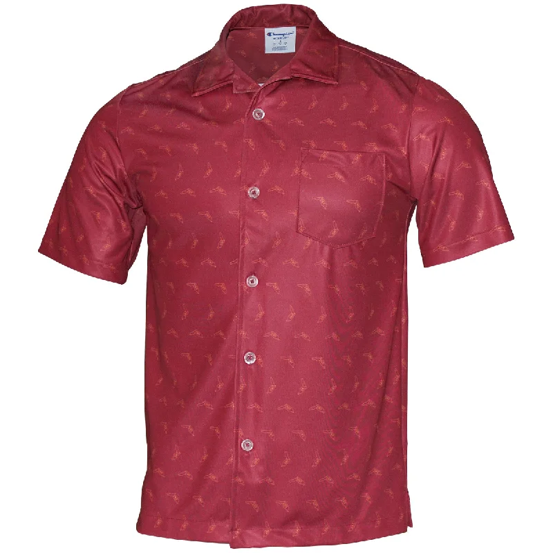 Men's Shirts with Moisture-Wicking FabricChampion Men's Vault State of Florida Sublimated Design Short Sleeve Woven Button Up - Garnet