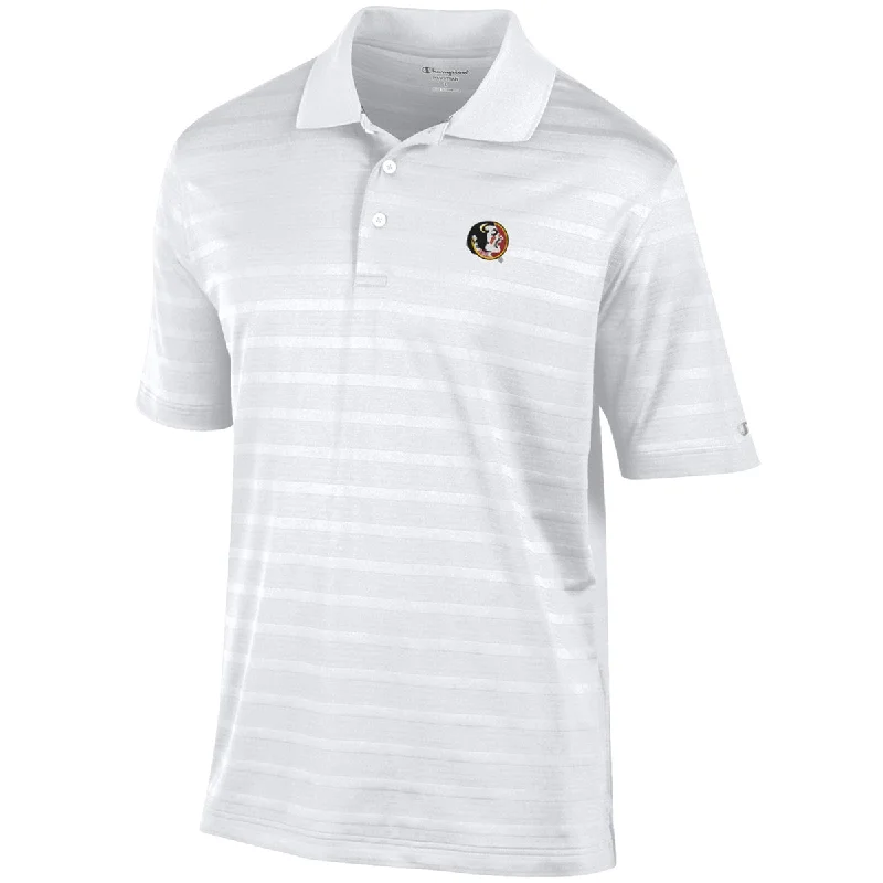 Men's Three-Quarter Sleeved TopsChampion Men's Vault Seminole Logo Textured Polo - White