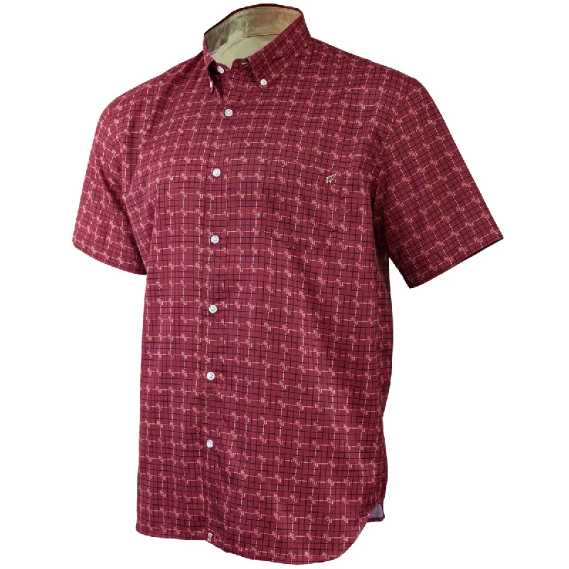 Men's Shirts with Contrast CollarsCollege Plaids Men's FSU Short Sleeve Button-Up Shirt with Embroidered Spear Logo - Garnet